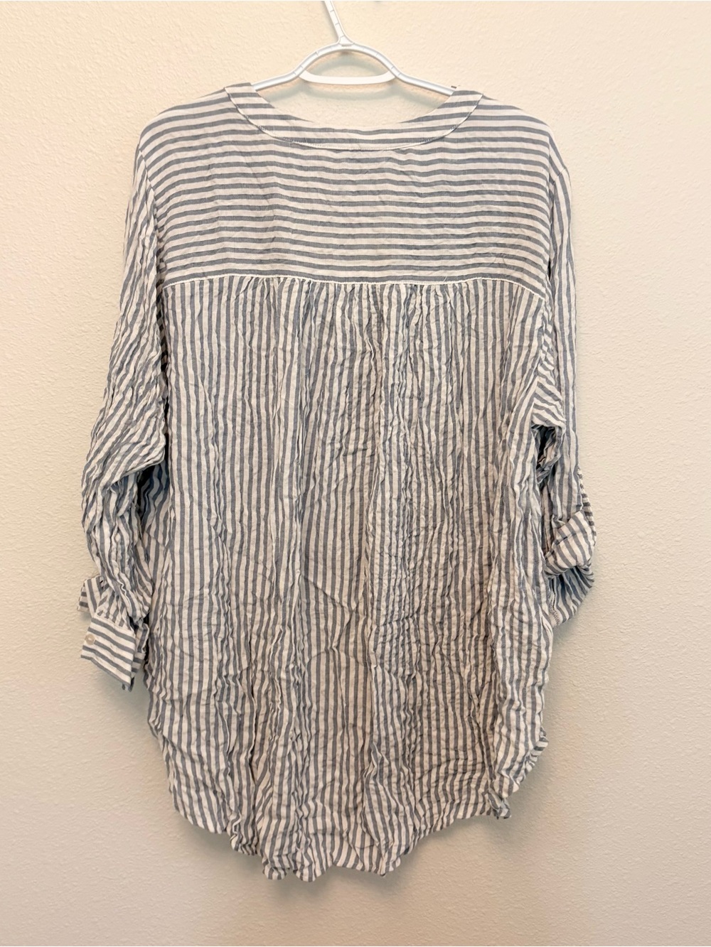 Jane + Delancey Button Tunic Womens Size 1X Blue Stripe Roll Tab Sleeve Casual - Picture 6 of 7